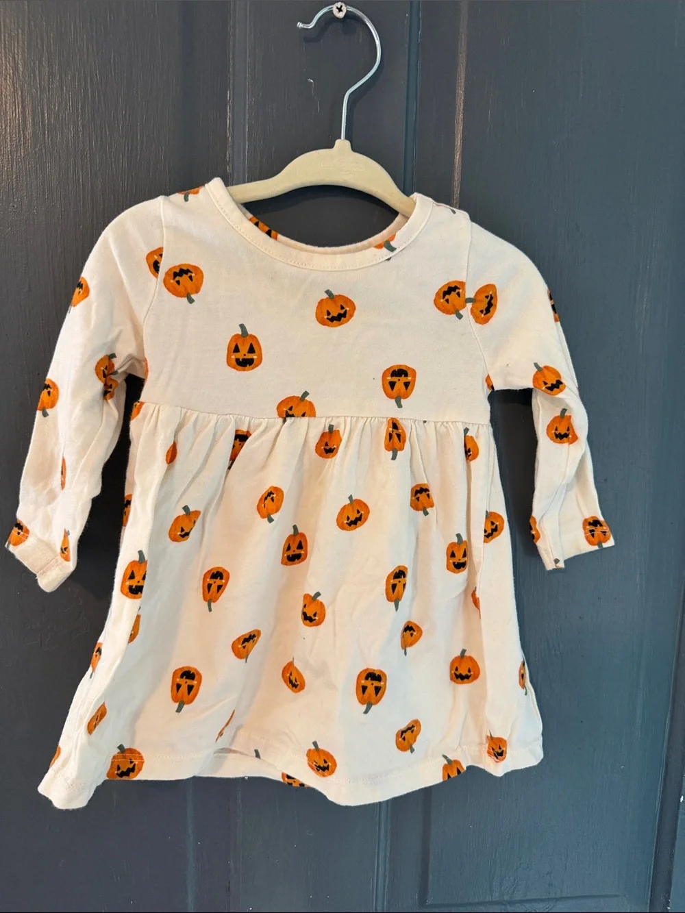 Baby Pumpkin Print Long Sleeve Dress - Cream & Orange